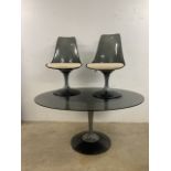 A Chromcraft USA C.1970s mid century smoked glass tulip table with aluminium and perspex base and