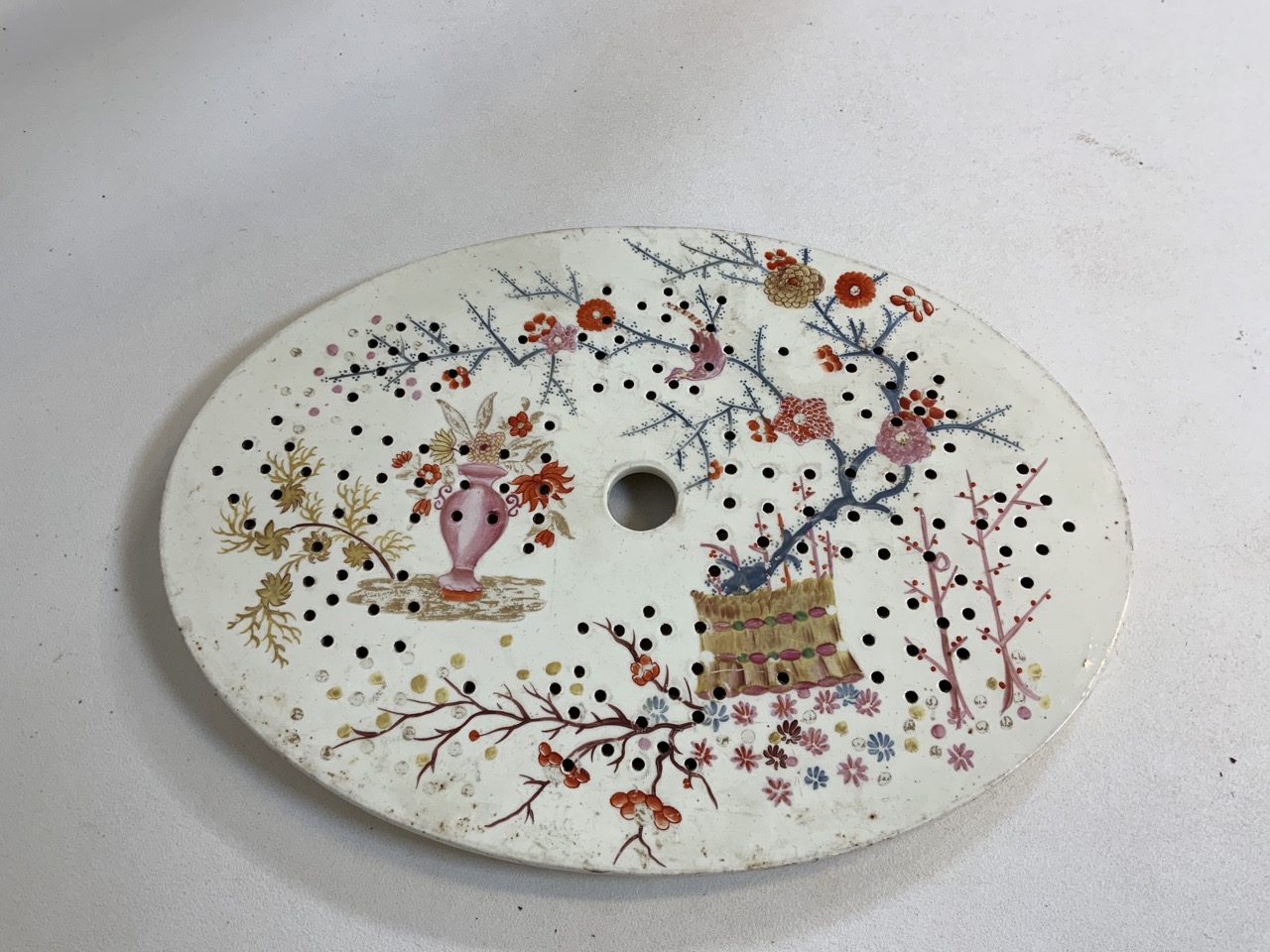 Three nineteenth century meat drainers/mazarines. A hand painted one in an oriental style, a blue - Image 2 of 8