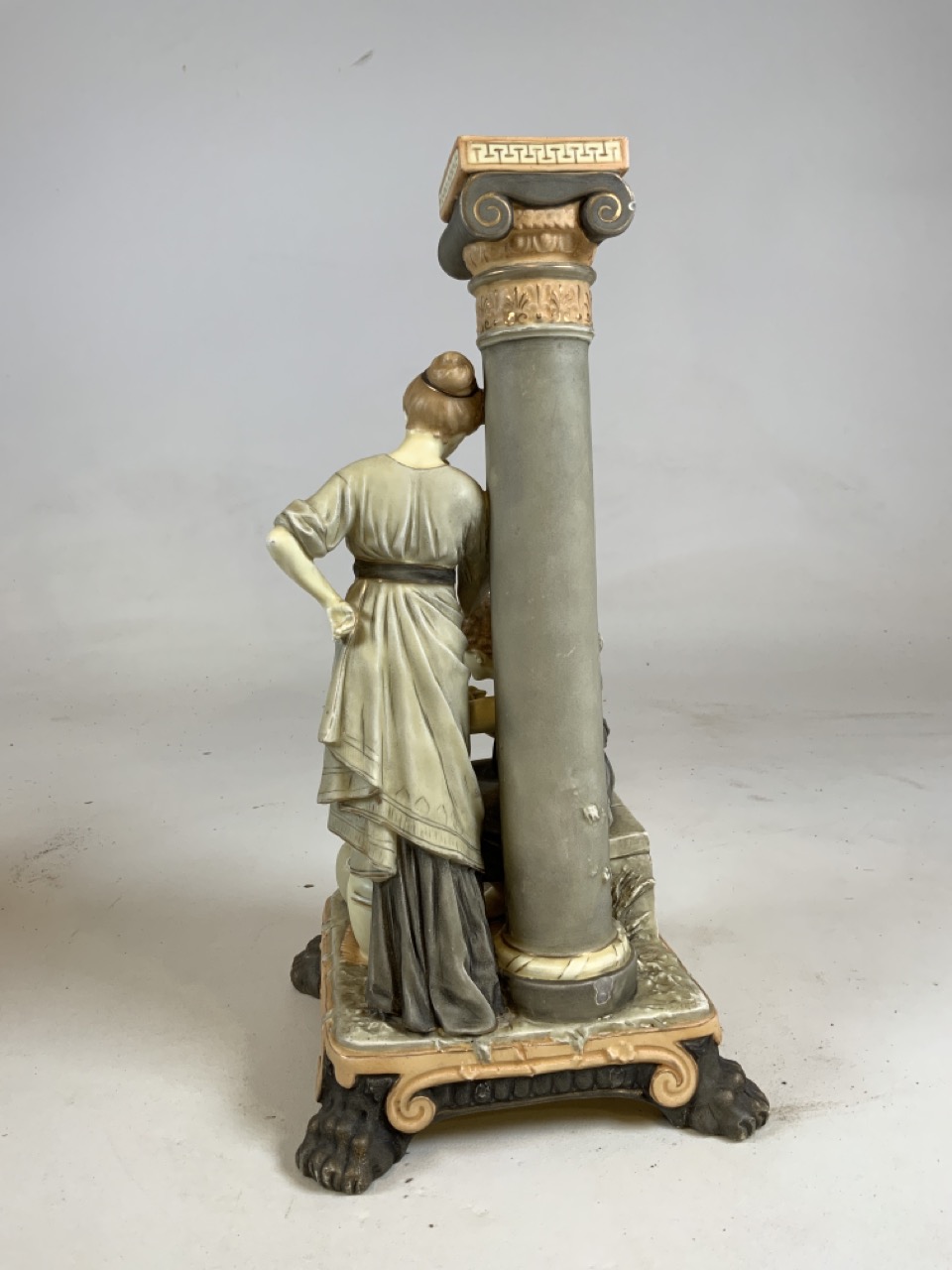 A Royal Dux style figural candlestick on lion feet plinth. H:42cm - Image 3 of 8