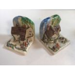 Clarice Cliff. A pair of Cottage novelty book ends. Back stamp Bizarre by Clarice Cliff Wilkinson