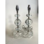 A harlequin pair of mid century cut crystal lamp bases, refurbished and rewired H:33cm