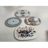 Four 19th century meat drainers/ mazarines Including an oval Spode Imari design transfer printed