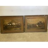 Two antique picture frames for restoration with coaching prints (a.f) W:83cm x H:62cm