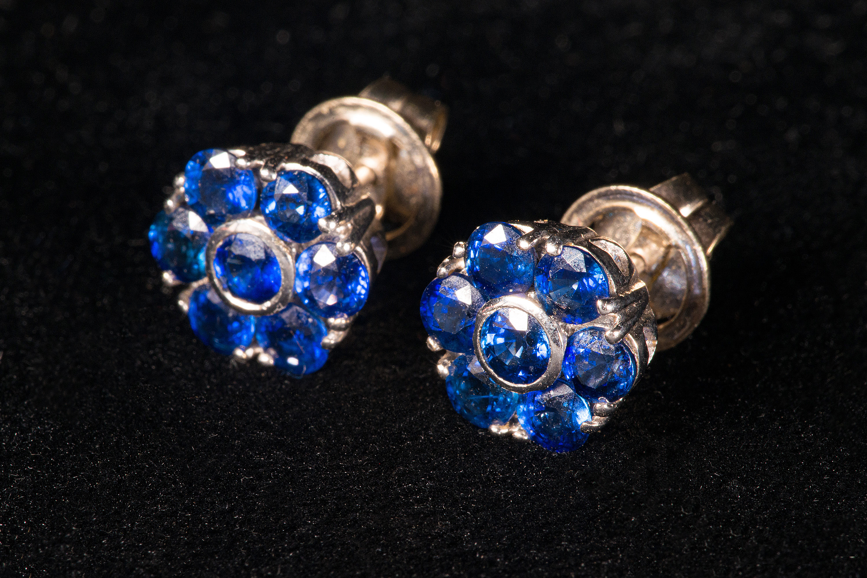 Pair of sapphire petal cluster earrings. - Image 2 of 8