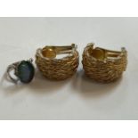 A pair of Christian Dior clip on earrings also with a silver ring marked C.J.T