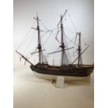 A model of the warship Norska Love on stand. W:103cm x D:19cm x H:86cm