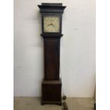 An early oak long case clock with pendulum and one weight. W:40cm x D:22cm x H:194cm