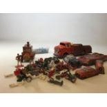 Vintage tin plates toys together with marbles and toy soldiers and figures