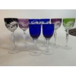 Bohemian coloured glasses also with two blue goblets.