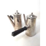 A Mappin &Webb silver plated chocolate pot with wooden handle together with one other H:23cm
