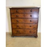 A large Victorian mahogany caddy top chest of drawers with turned handles on separate base with