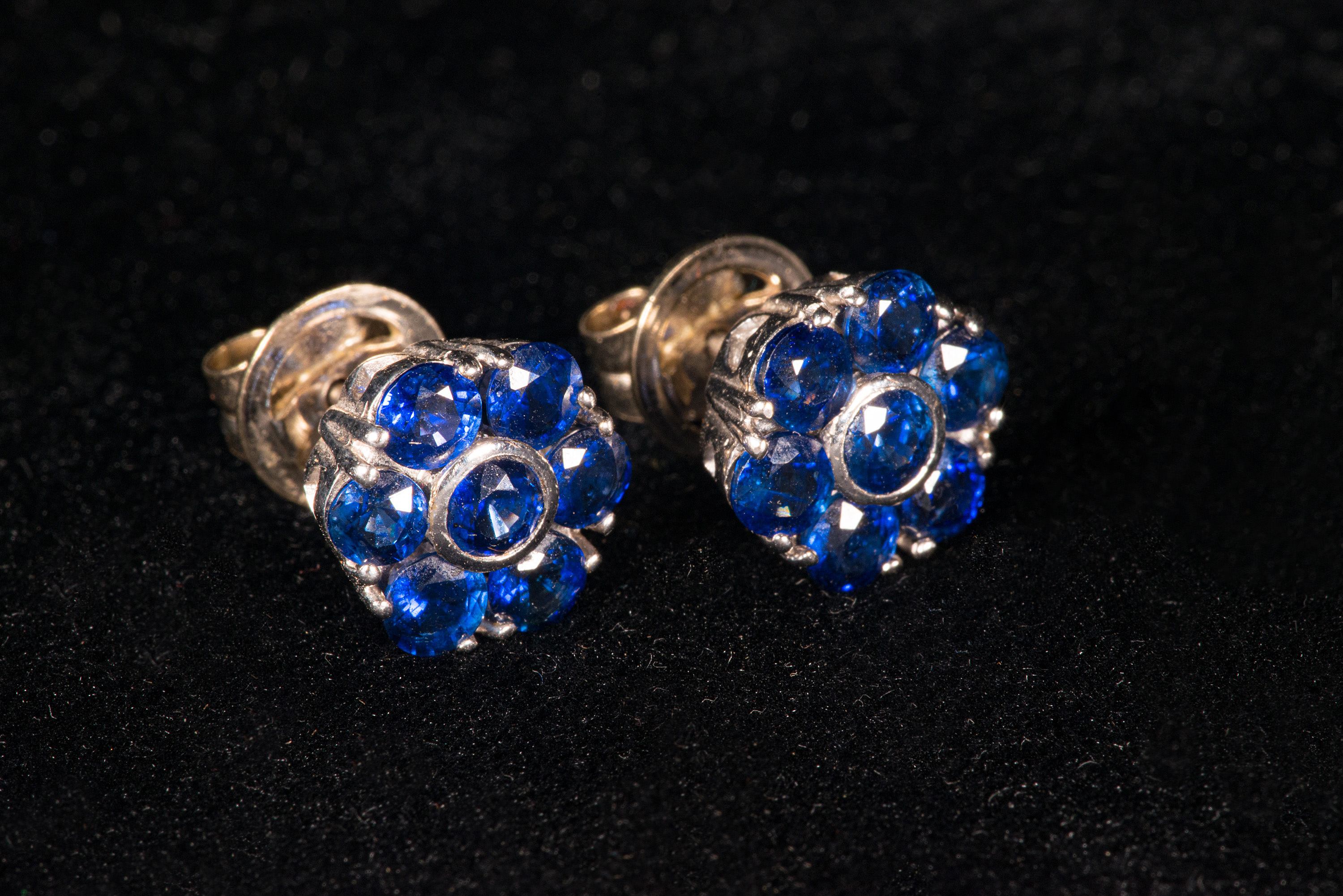 Pair of sapphire petal cluster earrings. - Image 8 of 8