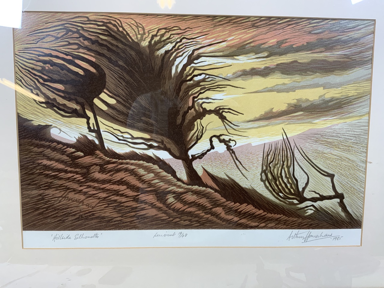 Arthur Homeshaw, RWA, RA (1933-2011 Britsih)) Linocut Hillside Silhouette. limited edition 19 of - Image 2 of 7