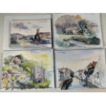 Four artists watercolour sketch books with 30+ watercolour paintings.
