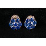 Pair of sapphire petal cluster earrings.