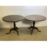 Two oak tri pod tables. For restoration. Approx W:80cm x D:80cm x H:69cm