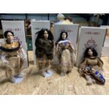 Four collectable dolls form the Hamilton Collection ; Sacajawea, Minnehaha, Lozen and Pine leaf -