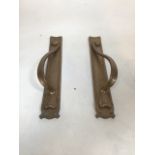 A large pair of brass art nouveau door handles W:8cm x H:42cm