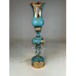 A large continental mid century glass and enamel hand pained lamp. H:63cm