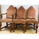 A set of six early 20th century upholstered dining chairs. To include one carver. Seat height H:50cm