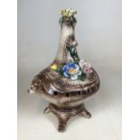 An imposing Majolica style decorative centrepiece with removable lid W:34cm x H:46cm
