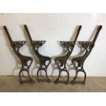 Two pair of french metal bench ends for ciname or boule. W:32cm x H:80cm