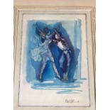 Original watercolour of dancers signed with three prints.