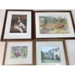 Four framed Country themed pictures to included three watercolours and a signed print.