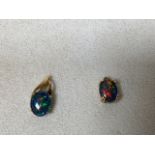 A doublet opal pendant set in 18ct gold approx 1cm length, together with another pendant with
