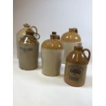 Five stoneware flagons, including a Pickups Botanical Brewers from Pudsey and a William Blacker.