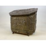 A brass fireside coal bin. W:50cm x D:30cm x H:44cm
