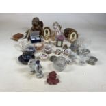 A collection of ceramics and glass including Prinknash floral vases, china trinket boxes, cherubs,