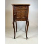 A French marble topped bedside cupboard with marble interior, with drawer above. W:40cm x D:40cm x