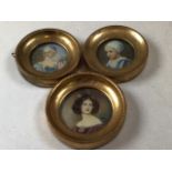 Three continental miniature portraits, I distinctly signed. Frames 9 x 9cm