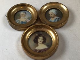 Three continental miniature portraits, I distinctly signed. Frames 9 x 9cm