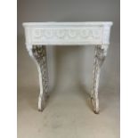 A Victorian cast metal console table base decorated with flowers and swags.W:59cm x D:44cm x H:
