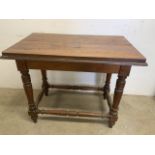 A small pitch pine console table with side stretchers. W:99cm x D:64cm x H:79cm