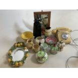 A Mixed lot of ceramics to include Shelley, Royal Doulton and Wade a vintage telephone and a mirror.