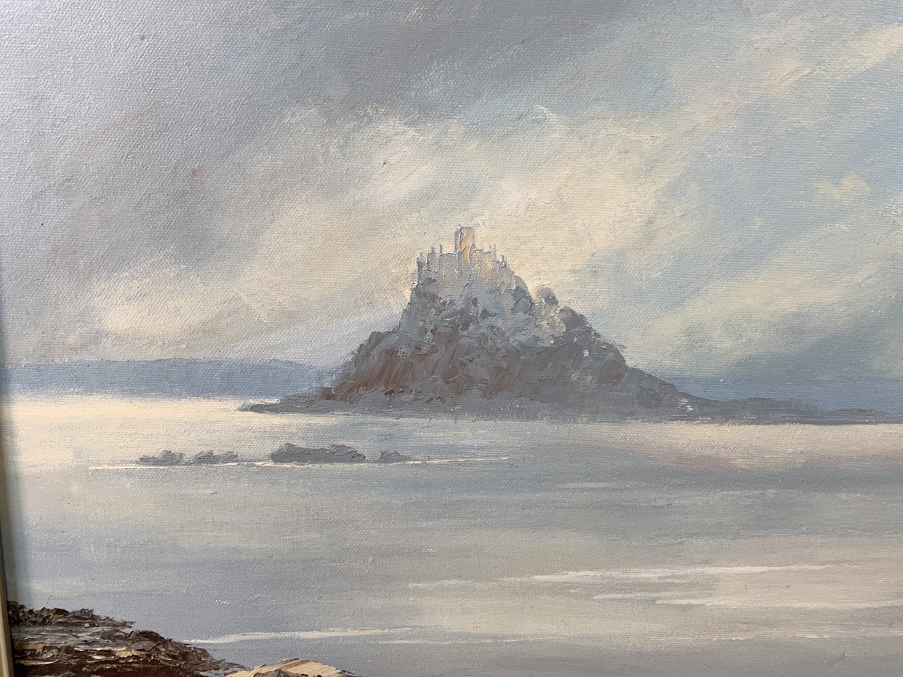 Mary Wastie (Brirish, Born 1935) oil on canvas of St Michaels mount in period frame. singed lower - Image 4 of 5