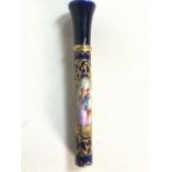 A Meissen cobalt blue gilt decotrated parasol handle with courting lovers, cherub and toppless woman