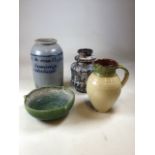 A Carstens Fat Lava 7323-25 vase together with blue glazed stoneware jar (30cm high)a yellow