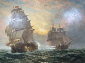 CLAUDE T STANFIELD MOORE (British 1853-1901) Oil on canvas. A naval engagement. Signed lower right.