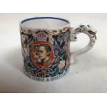 A Laura Knight coronation mug, a pair of hand painted Victorian vases signed H Bradshaw, a Crown