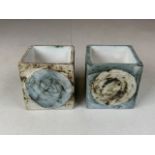 A pair of small Cornish cube vases. 1960s.W:6.5cm x D:6.5cm x H:7cm