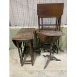An oak gate leg table together with a s,mall Sutherland table and two others. One with loose top.
