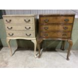 A Pair of 20th century serpentine fronted bedside chests on Queen Anne style legs with small brass