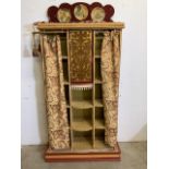 A Oriental style Icon cupboard with curtains. W:88cm x D:26cm x H:187cm