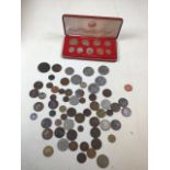 A 1797 George III Cartwheel twopence coin and other coins including Crowns of Churchill, Charles and