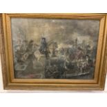 A large etching of a battle scene in gilt wood frame. Etching size W:59cm x H:43cm
