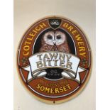 An enamel Cotleigh Brewery Tawny Bitter sign. Owl and alcohol interest. The perfect giftW:36cm x